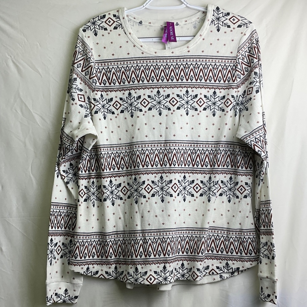 Adore Me White and Brown Patterned Long Sleeve Tee